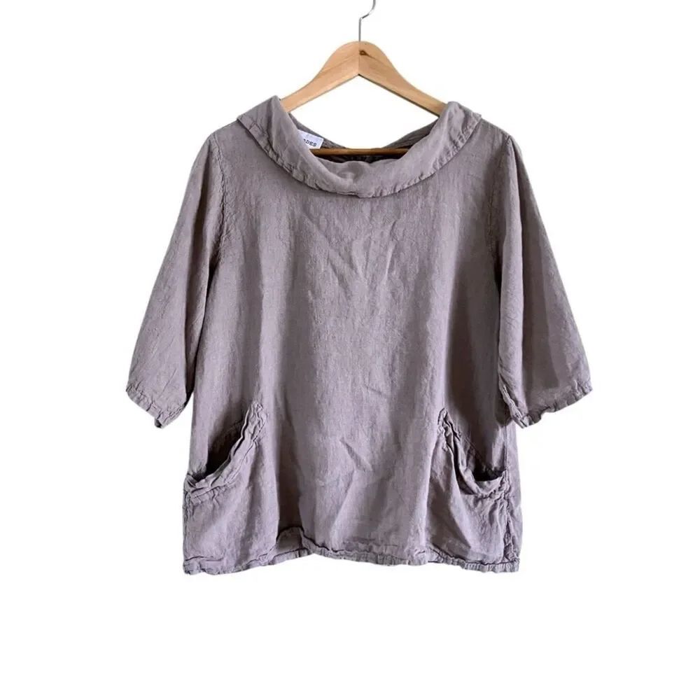 Gray Linen Cowl Neck Top